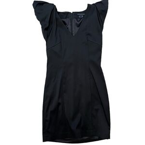 FRENCH CONNECTION | Black Satin Mini Dress with Riffle Shoulders